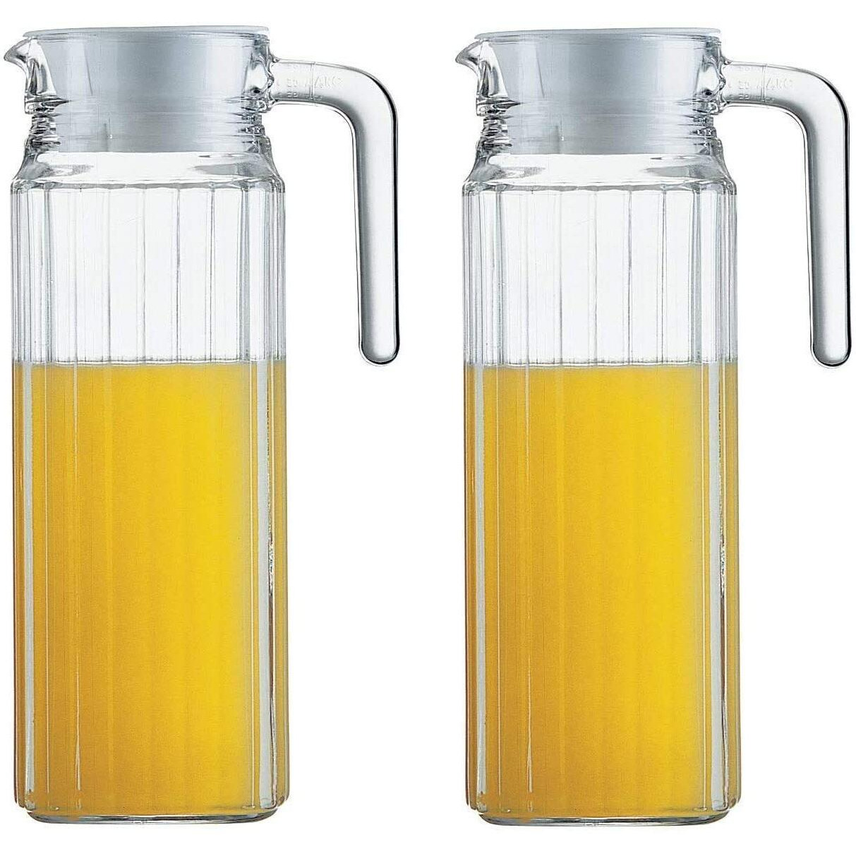 Water Jug 1.1 Litre, Stainless Steel/Wooden Lid Air Tight Lid,Iced Tea Pitcher, Water Jug, Hot Cold Water, Milk And Juice Beverage Carafes (1,1L X 2)