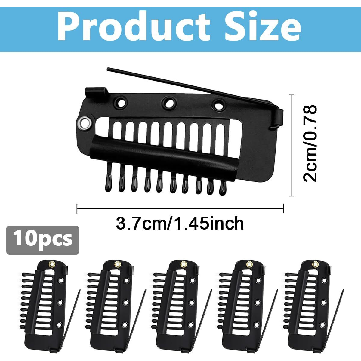 Maycreate 10Pcs Chunni Clips With Safety Pins, Snap-On Dupatta Pin Hijab Pins Stainless Steel Wig Clips For Headscarf Or Hair Extensions - Black