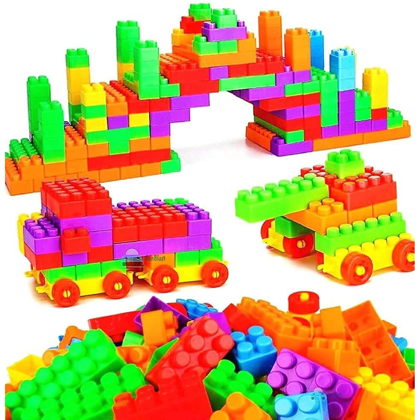 Funblast Diy Plastic Small Size Building Blocks For Kids, 120+ Pcs Building Blocks Toy For Kids Puzzle Games For Kids  Diy Toys For Children Educational - (120+ Blocks With 22 Wheels)
