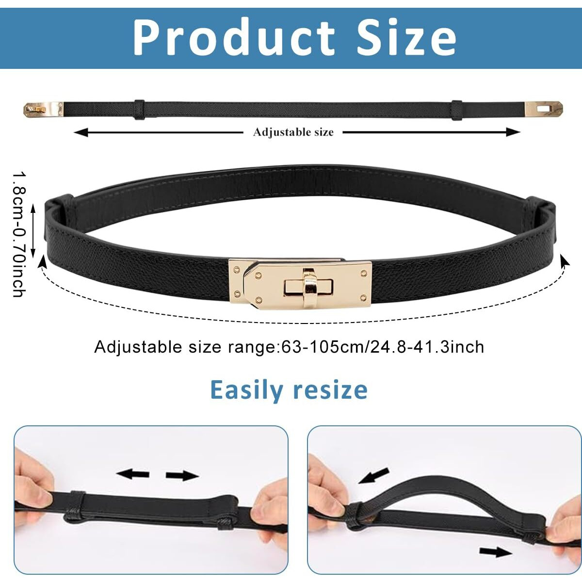 Palay Waist Belt For Women Dresses, Fashion Ladies Belts For Women, Pu Leather Slim Women Belts For Dress, Alloy Turn Lock Buckle Belt For Dresses Jeans Pants Coat (Fit Waist 70-95Cm)