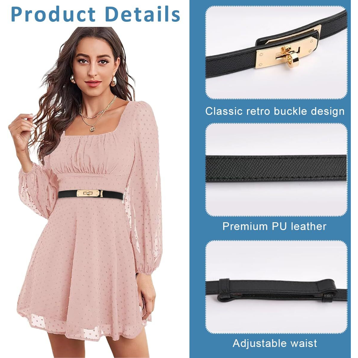 Palay Waist Belt For Women Dresses, Fashion Ladies Belts For Women, Pu Leather Slim Women Belts For Dress, Alloy Turn Lock Buckle Belt For Dresses Jeans Pants Coat (Fit Waist 70-95Cm)