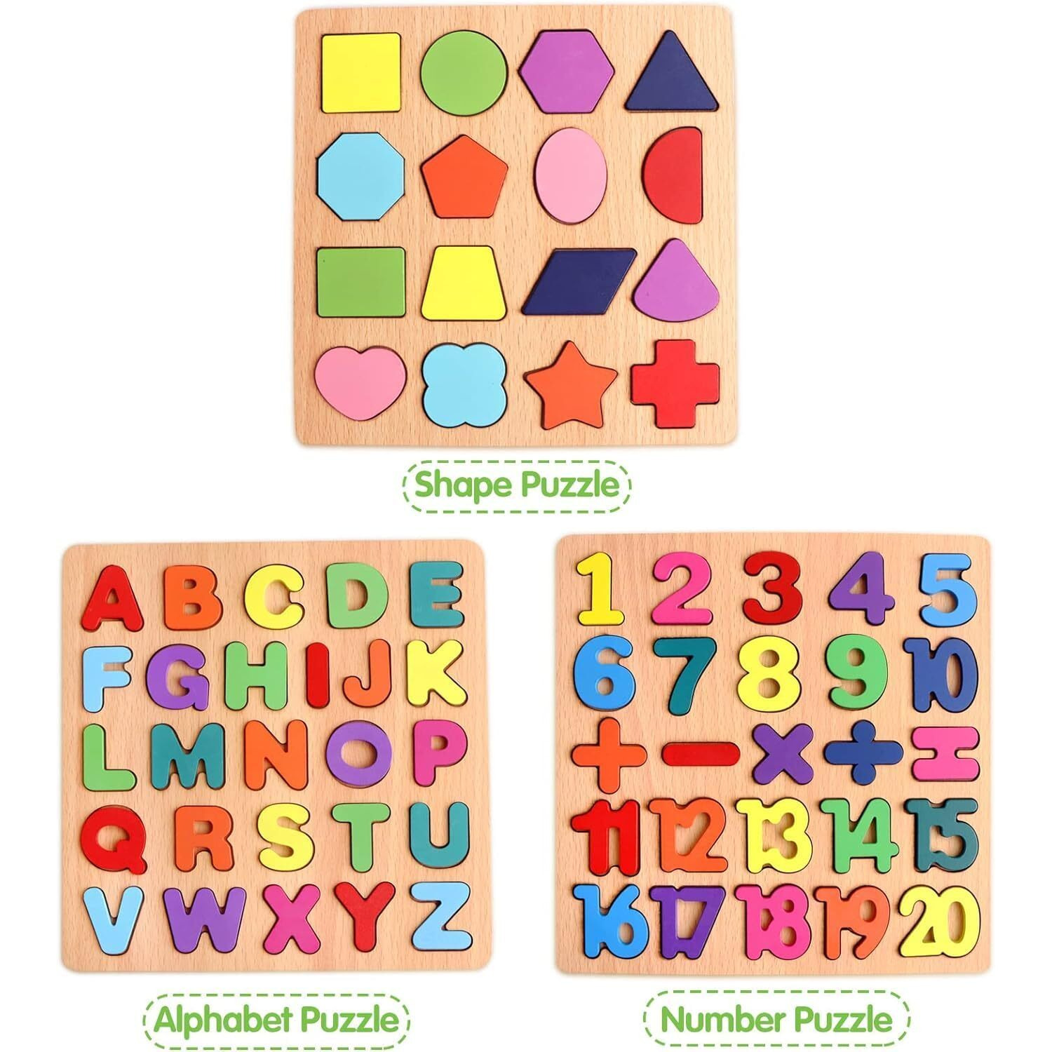 Ts With Techsun Wooden Learning Educational Board For Kids, Alphabet & Number & Shape Puzzles For Kids, Educational Toys For Toddlers & Preschoolers, Abcd Puzzle Set (Alphabets, Numbers, Shapes)