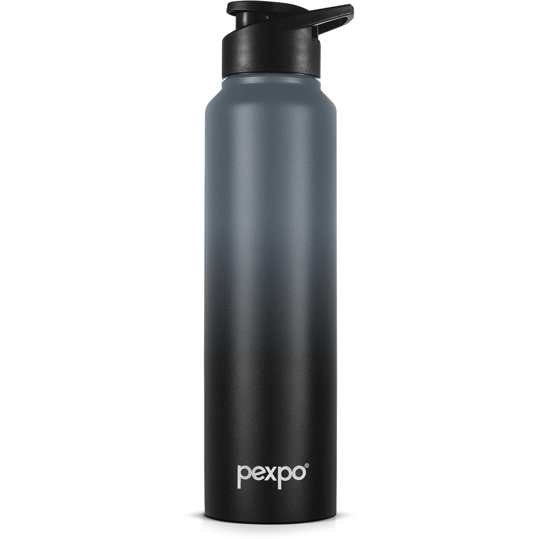 Pexpo Craft Pro Stainless Steel Sports/Fridge Water Bottle With Sipper Cap, 1000Ml, Grey-Black Ombre | Eco Friendly | Bpa Free | Water Bottle For Office, Gym, School, Yoga, Trekking, Adults & Kids