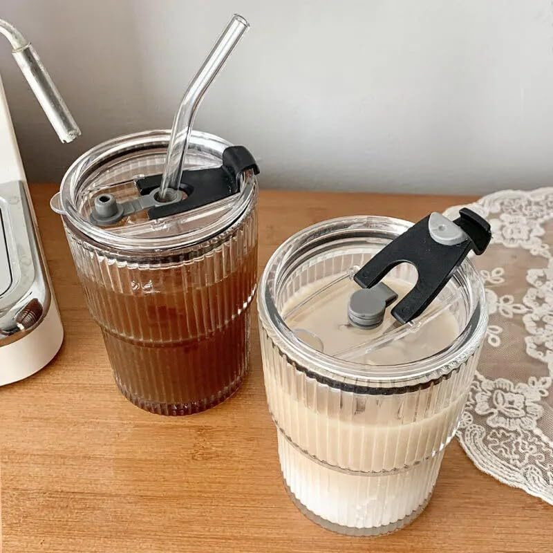 Kikiluxxa Water Drinking Glass Travel Sipper Tumbler Mug With Straw And Lid - 350Ml-Pack Of 1 - Tea And Coffee Fruit Juice Milk Cup With Straw (Basilica)