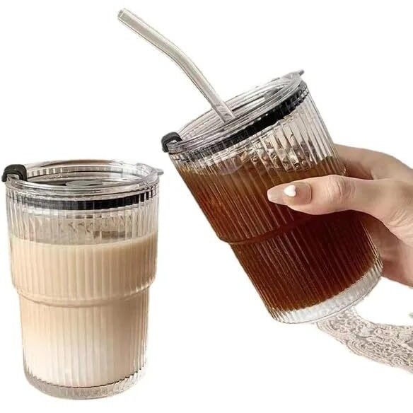Kikiluxxa Water Drinking Glass Travel Sipper Tumbler Mug With Straw And Lid - 350Ml-Pack Of 1 - Tea And Coffee Fruit Juice Milk Cup With Straw (Basilica)
