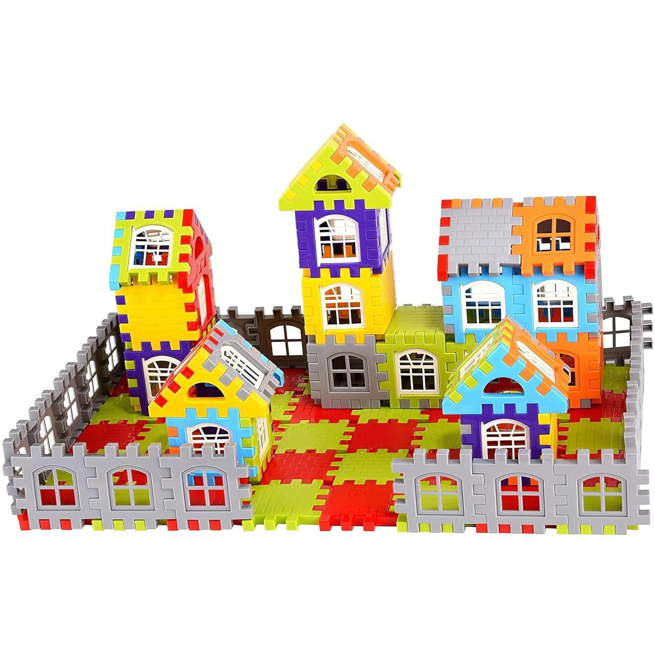 Cloudtech 165 Pcs Medium House Building Blocks Toys For Kids And Toddlers With Attractive Windows Smooth Rounded Edges Building Diy Combo Plastic House Blocks Educational Building Toys (Ct-Mhb-165)