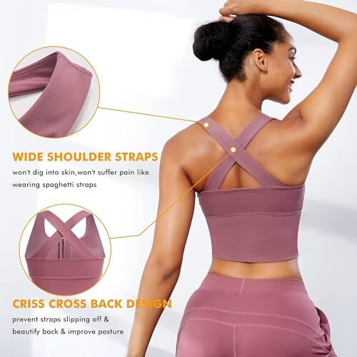 Glamoras Women Polyester Spandex High Impact Front Zip Sports Bra Longline Fitness Criss Cross Back Crop Tops Tank Gym Yoga Workout, Size M-4Xl Pink