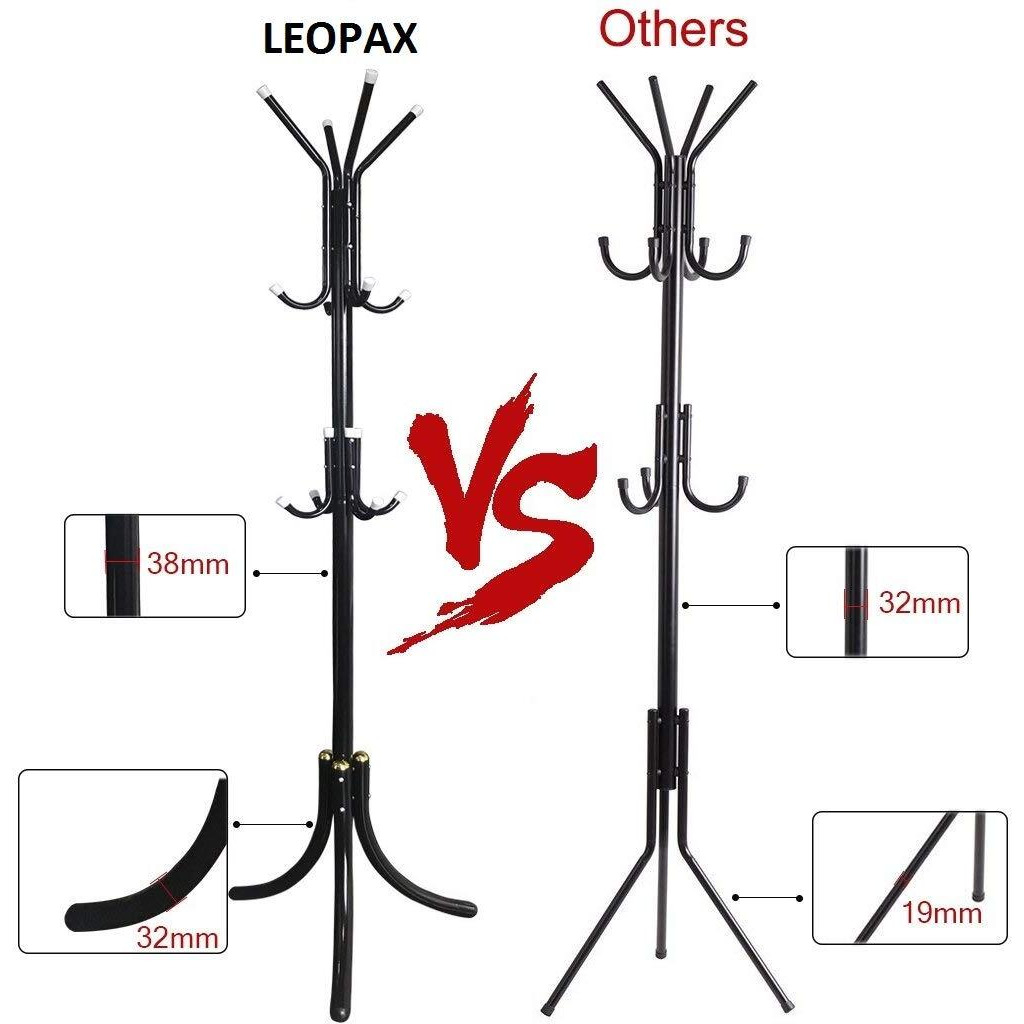 Leopax Metal Coat Rack Freestanding 12 Hook Tree Shape Coat Stand|Coat Hanger Stand|Floor Standing Coat Rack|Clothes Rack Hanging Clothes,Towels,Hats,Bags-Black,46X46X175 Cm