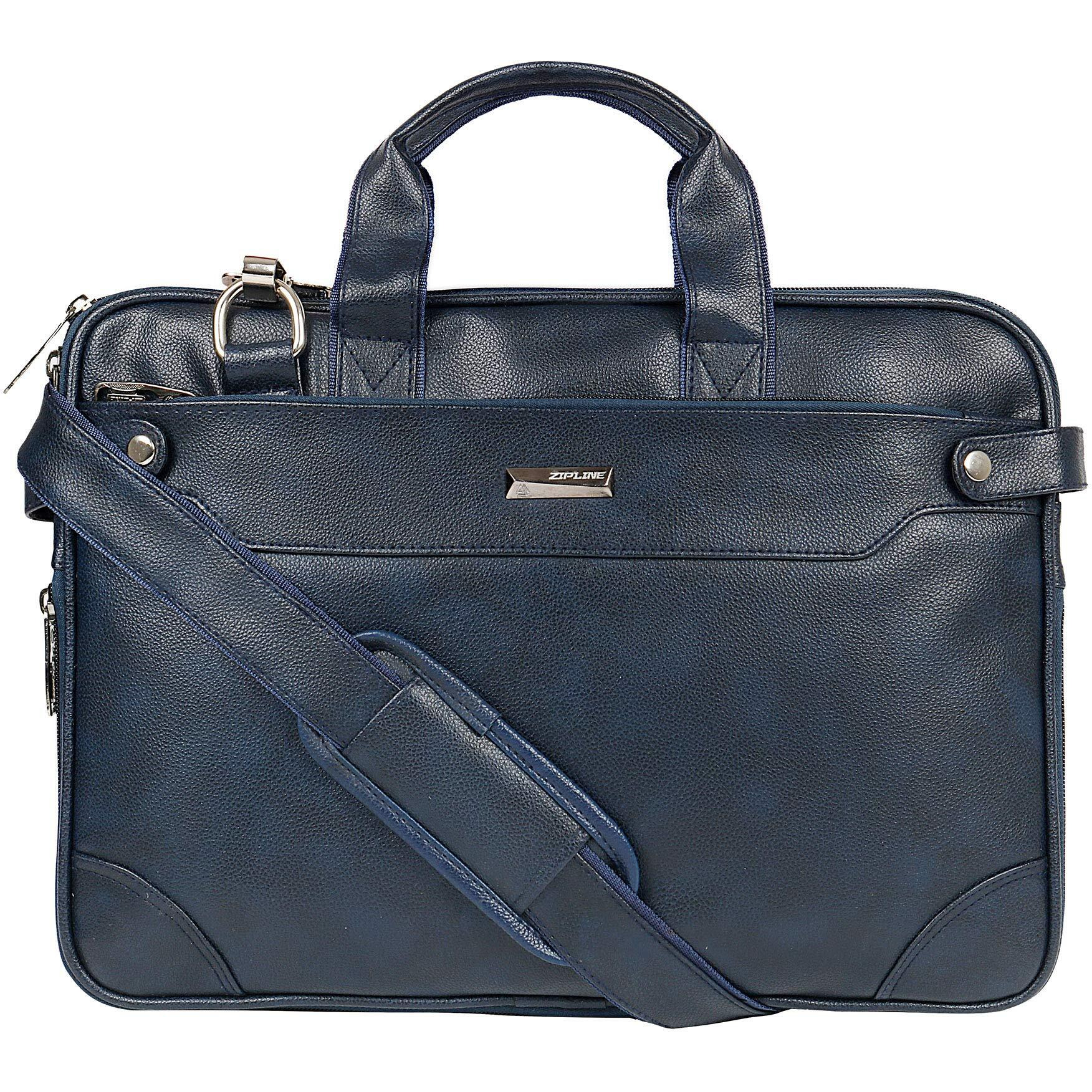 Zipline Office Faux Leather Laptop Bag For Men - Fits 14/15.6/16 Inch Laptop Messenger Office Bags For Mens (1-Blue Bag)