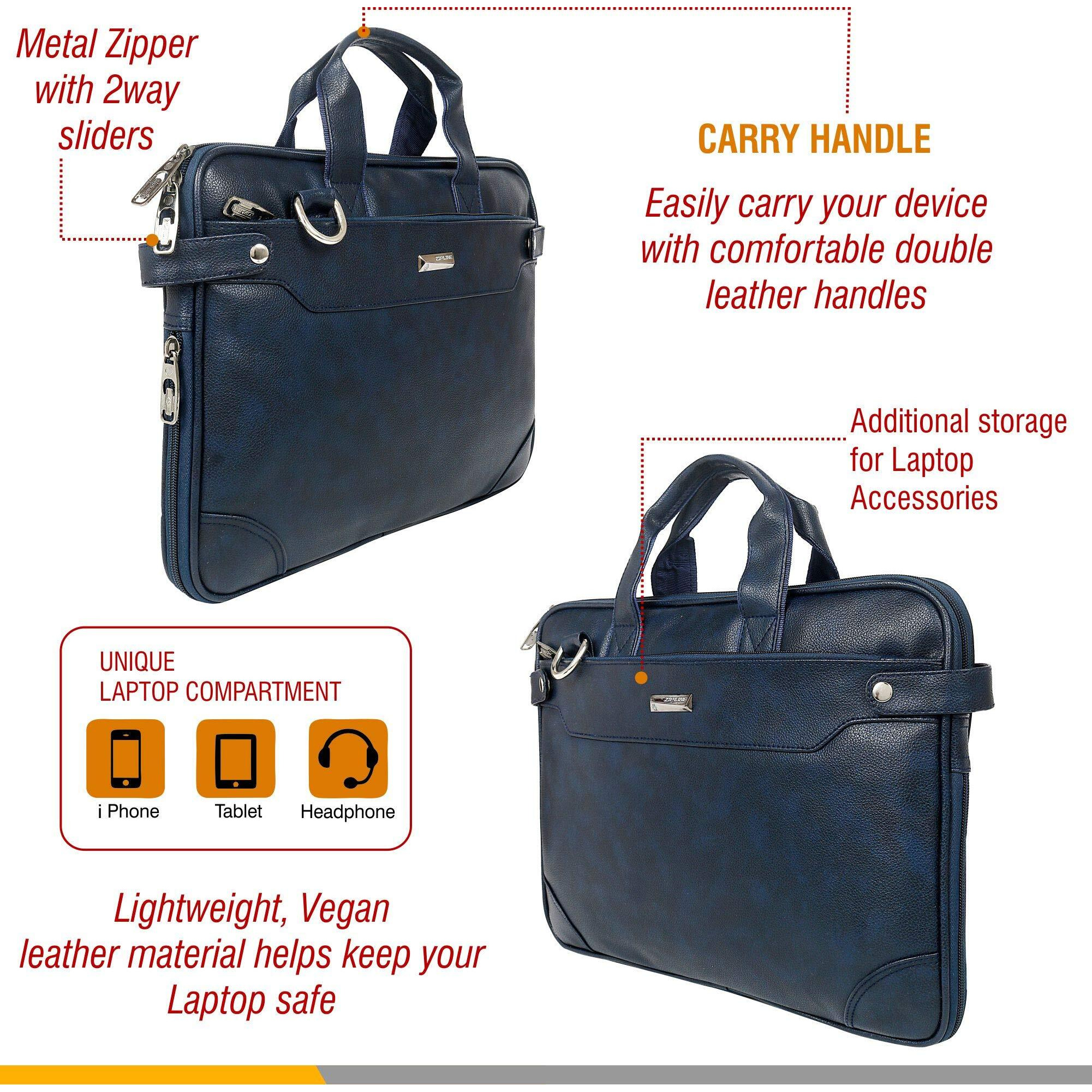 Zipline Office Faux Leather Laptop Bag For Men - Fits 14/15.6/16 Inch Laptop Messenger Office Bags For Mens (1-Blue Bag)