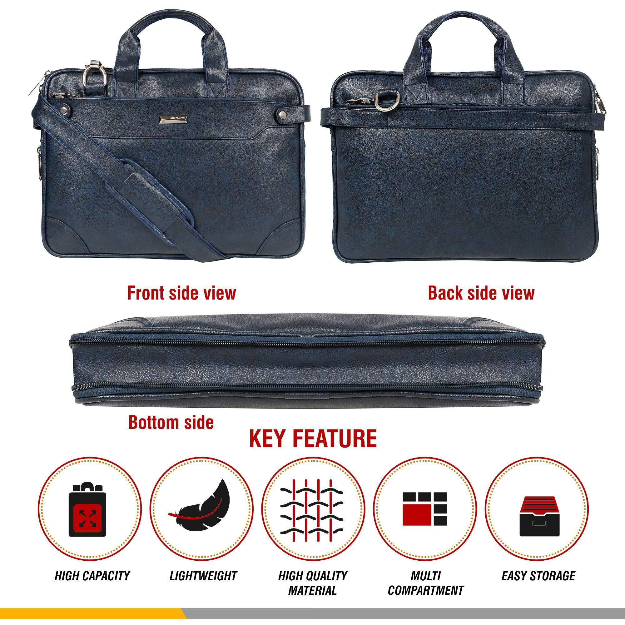 Zipline Office Faux Leather Laptop Bag For Men - Fits 14/15.6/16 Inch Laptop Messenger Office Bags For Mens (1-Blue Bag)