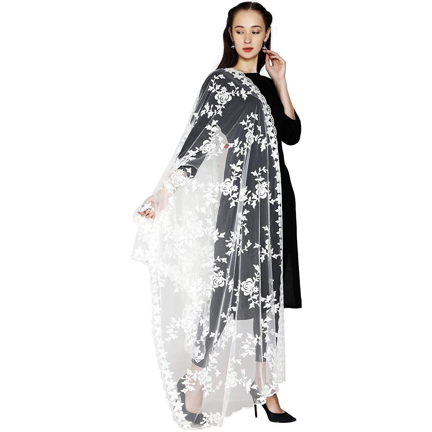 Hari Madhav Design Women's Nylon Net Embroidered Dupatta (White), 2.20 Mtrs