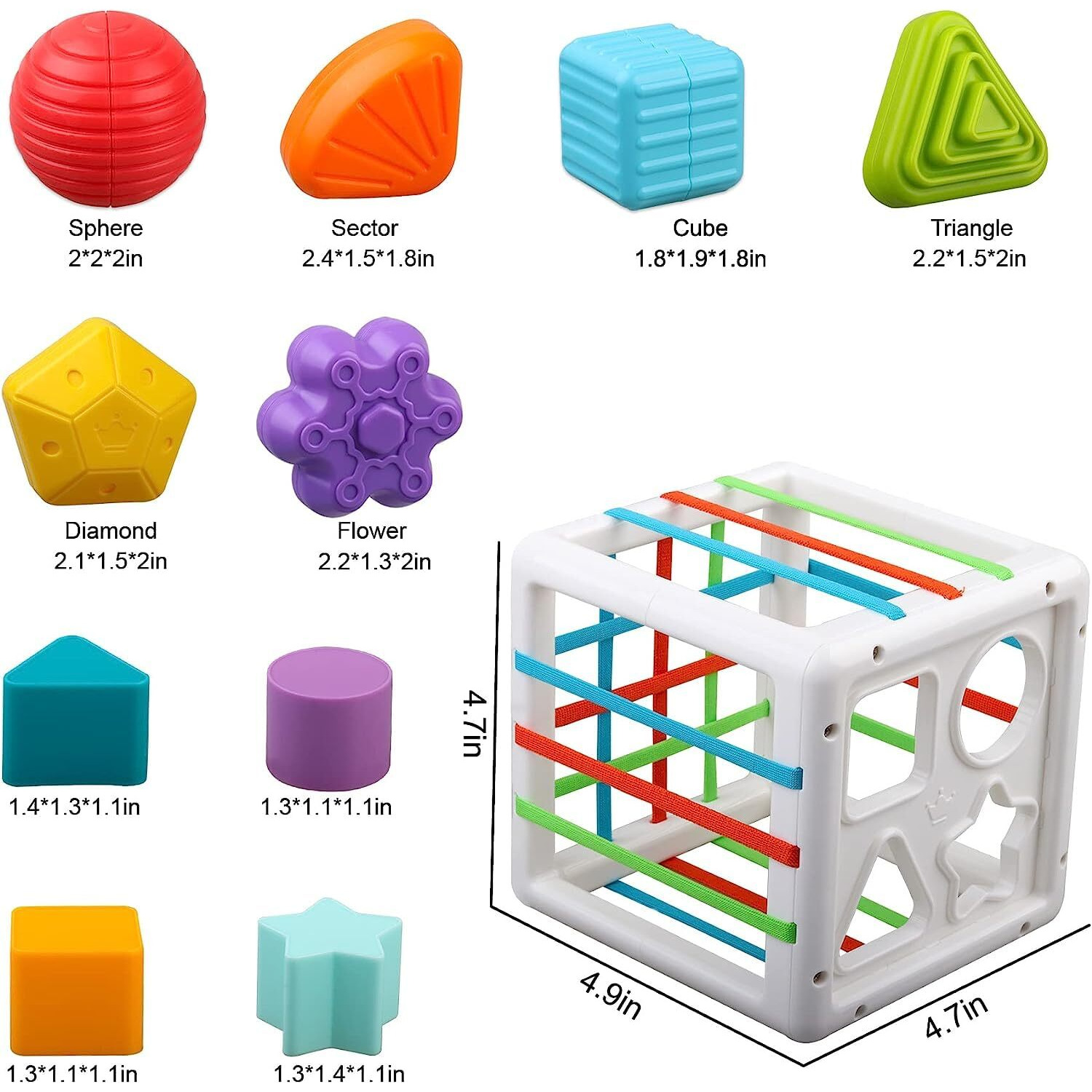 Brand Conquer Sensory Shape Sorter Blocks Toy-Activity Cube Bins-Montessori Educational Learning Fine Motor Skills Toys For Baby Toddlers 6 12 18 Months (Shape Sorter Blocks Activity Cube), Multicolor
