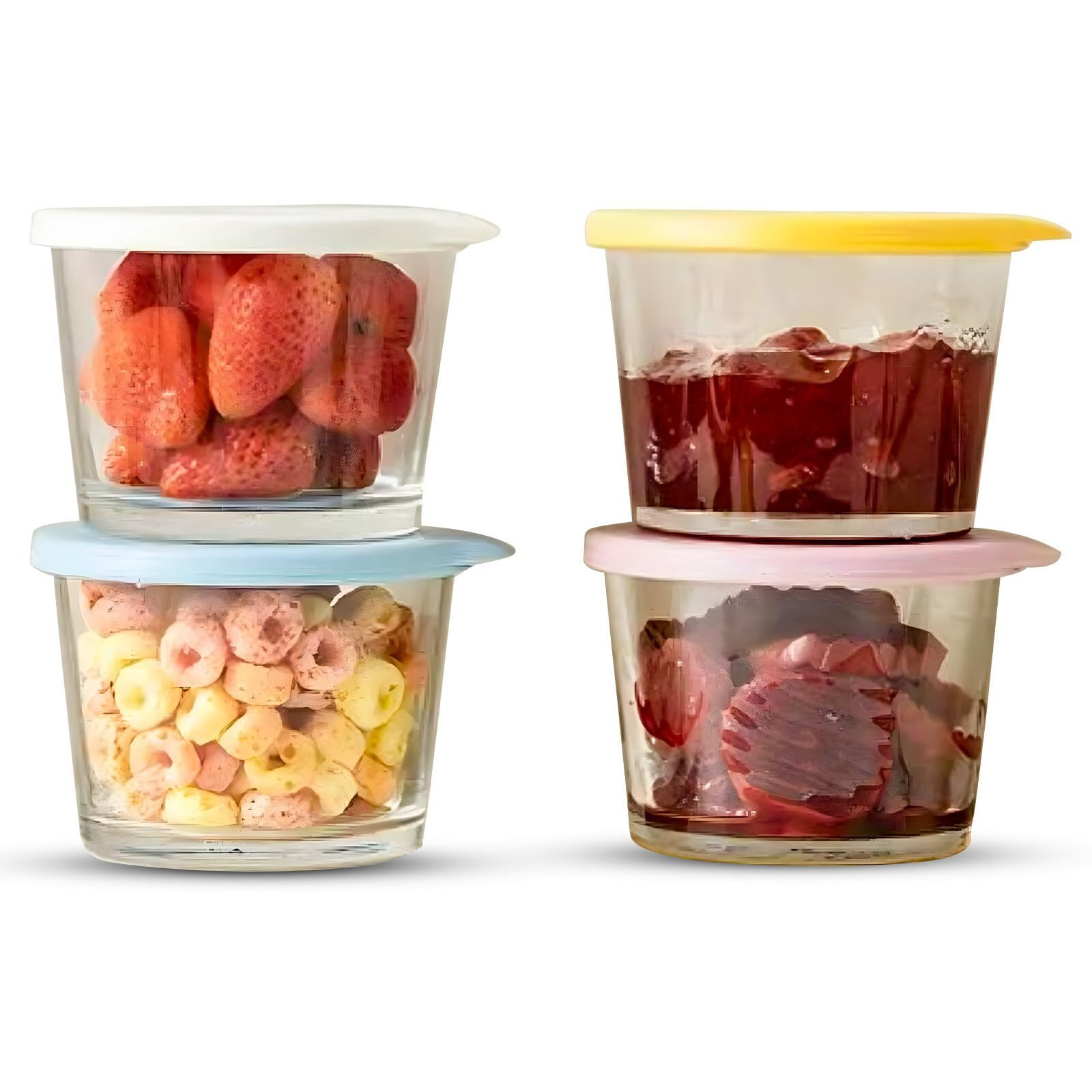 Panca Glass Containers With Lid - 260Ml Leak-Proof Glass Sealed Jar With Lid | Food Grade Ideal For Kitchen, Refrigerator, Storage, Fresh-Keeping, Storage, Milk, Fruit, Coffee (Pack Of 4)