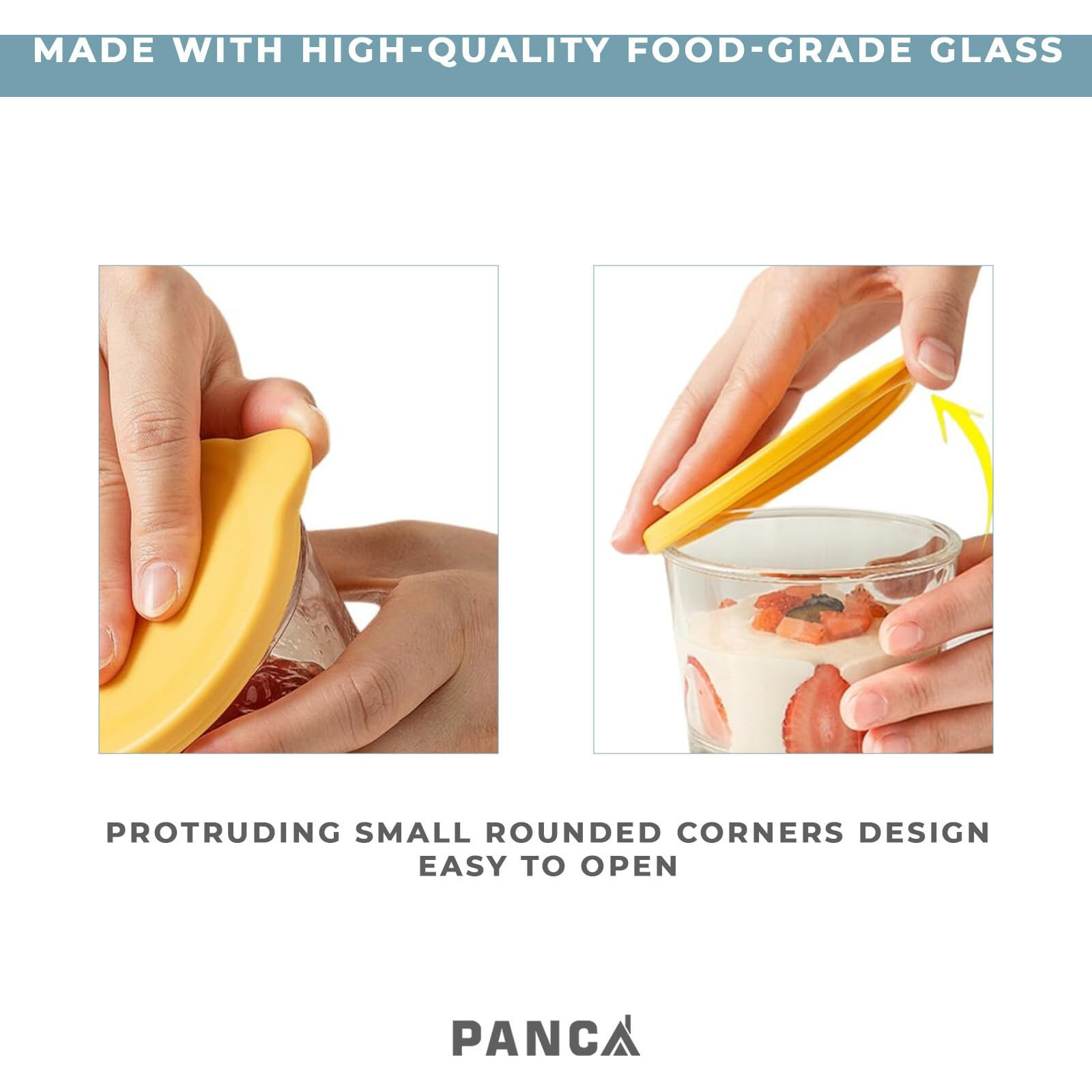Panca Glass Containers With Lid - 260Ml Leak-Proof Glass Sealed Jar With Lid | Food Grade Ideal For Kitchen, Refrigerator, Storage, Fresh-Keeping, Storage, Milk, Fruit, Coffee (Pack Of 4)