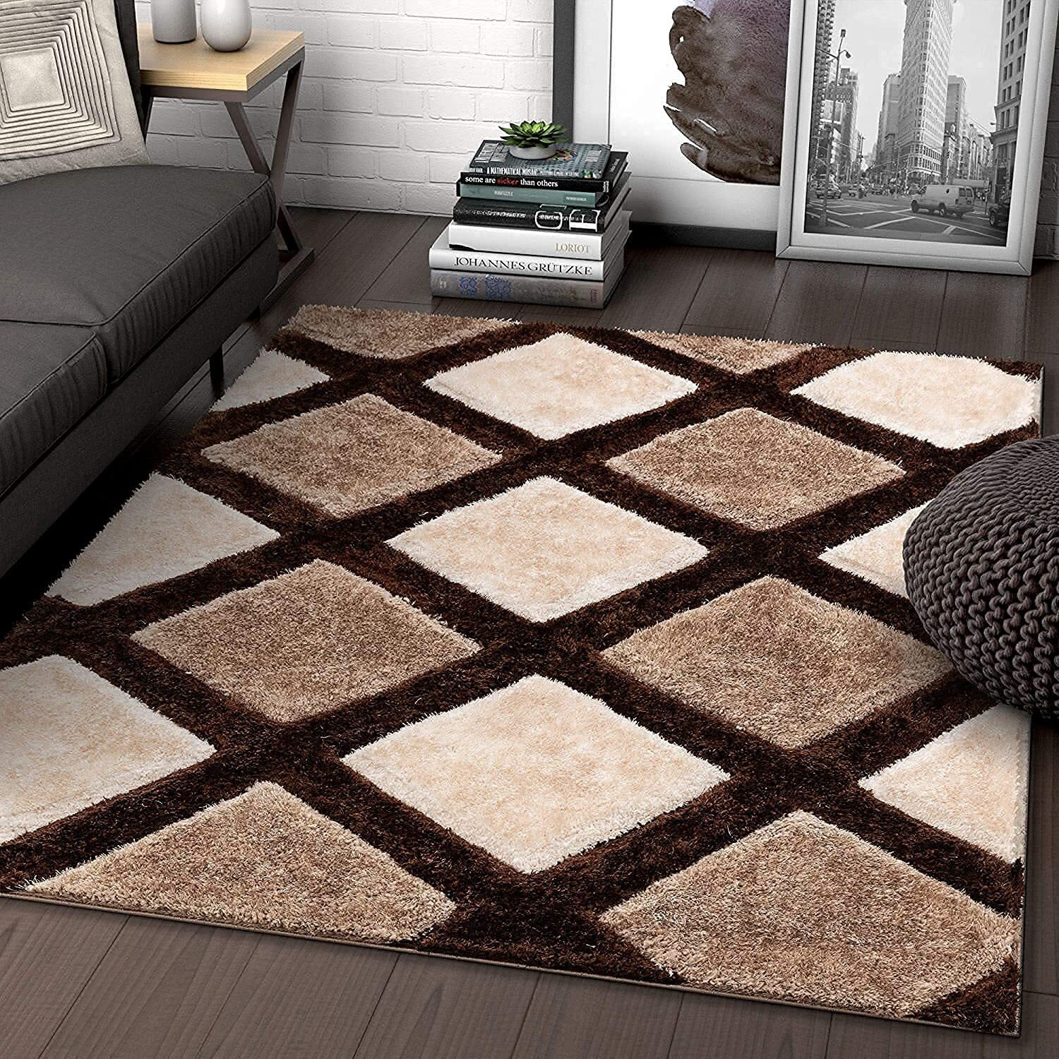 Kashish Rugs Shaggy Rug Handmade Microfiber Super Soft & Plush Fluffy Shaggy Carpets With 2 Inch Thickness Anti - Slip Shag (Color - Dark Brown, Size -12 X 18 Feet)