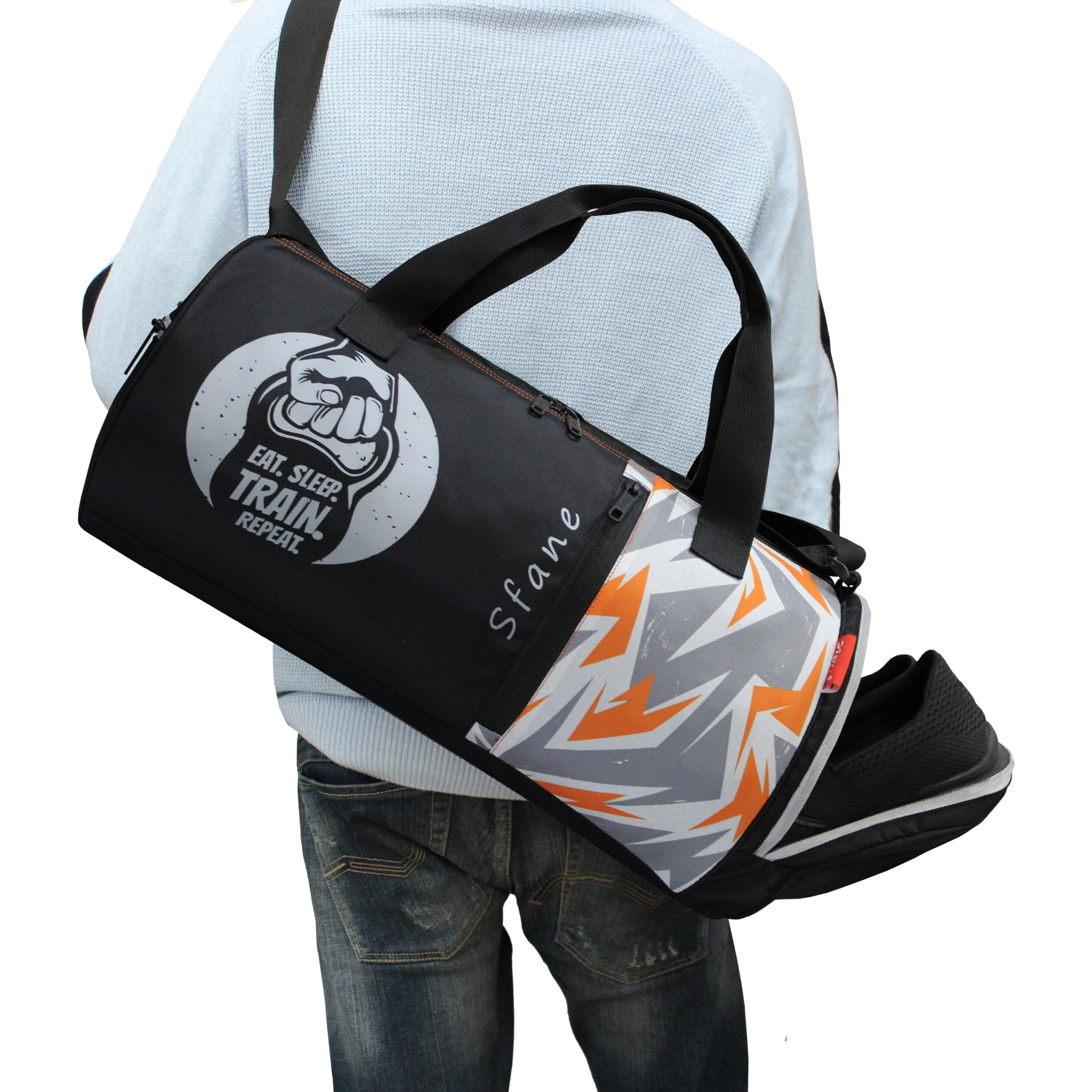 Sfane Gym Bags For Men With Separate Shoe Compartment Sports Gym Bags For Women Unisex Duffle Bags For Gym For Carry & Travel Adjustable Duffel Bags Sports Bag - Black & Orange
