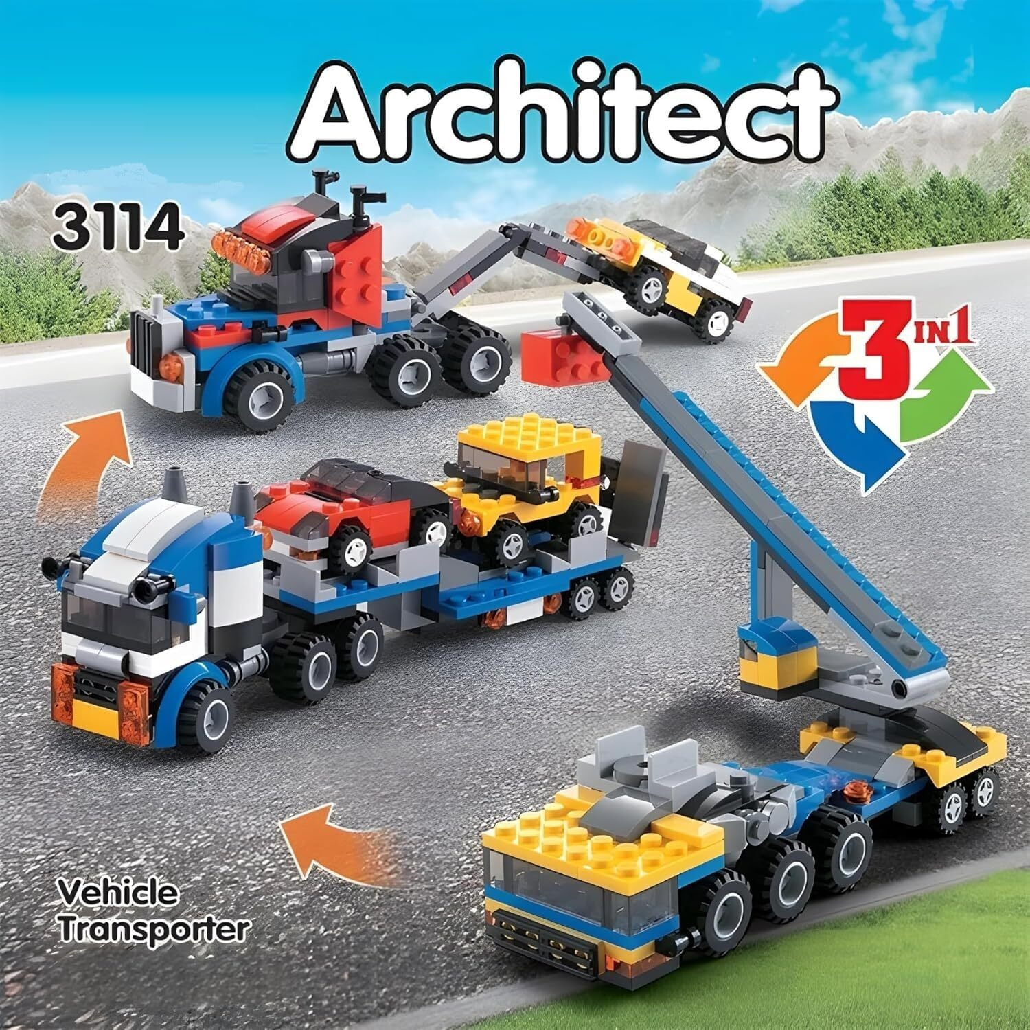 Umadiya Architect 3 In 1 Jeep, Car & Truck Vehicle Toys | Transporter Building Brick Block For Kids | Stem Educational Learning Die Toys For Kids | Creative Construction Toy (264 Pcs)