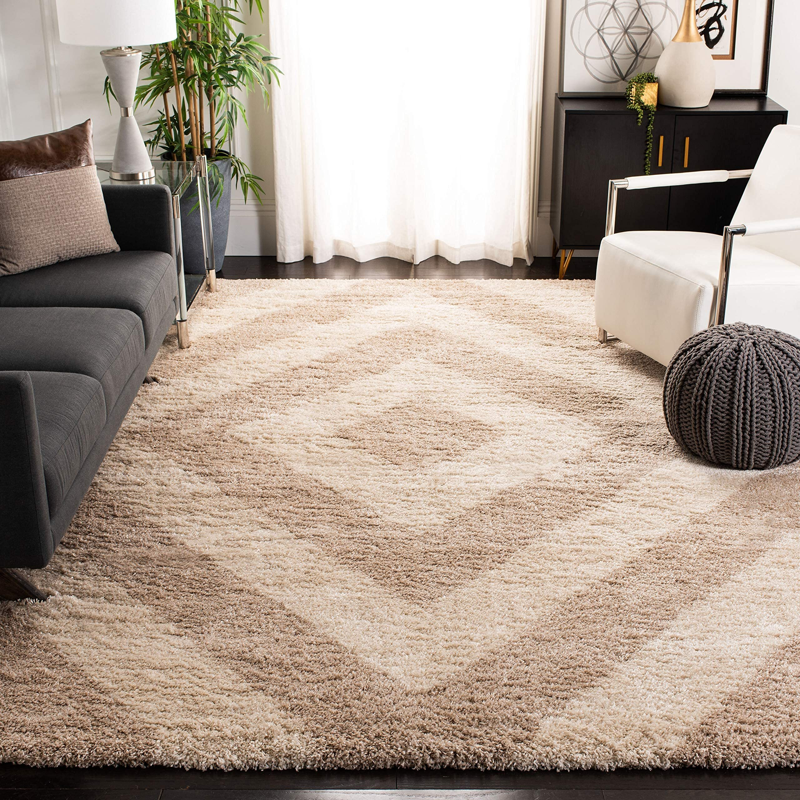 Kashish Rugs Shaggy Rug Handmade Microfiber Super Soft & Plush Fluffy Shaggy Carpets With 2 Inch Thickness Anti - Slip Shag (Color - Sand, Size -12 X 18 Feet)