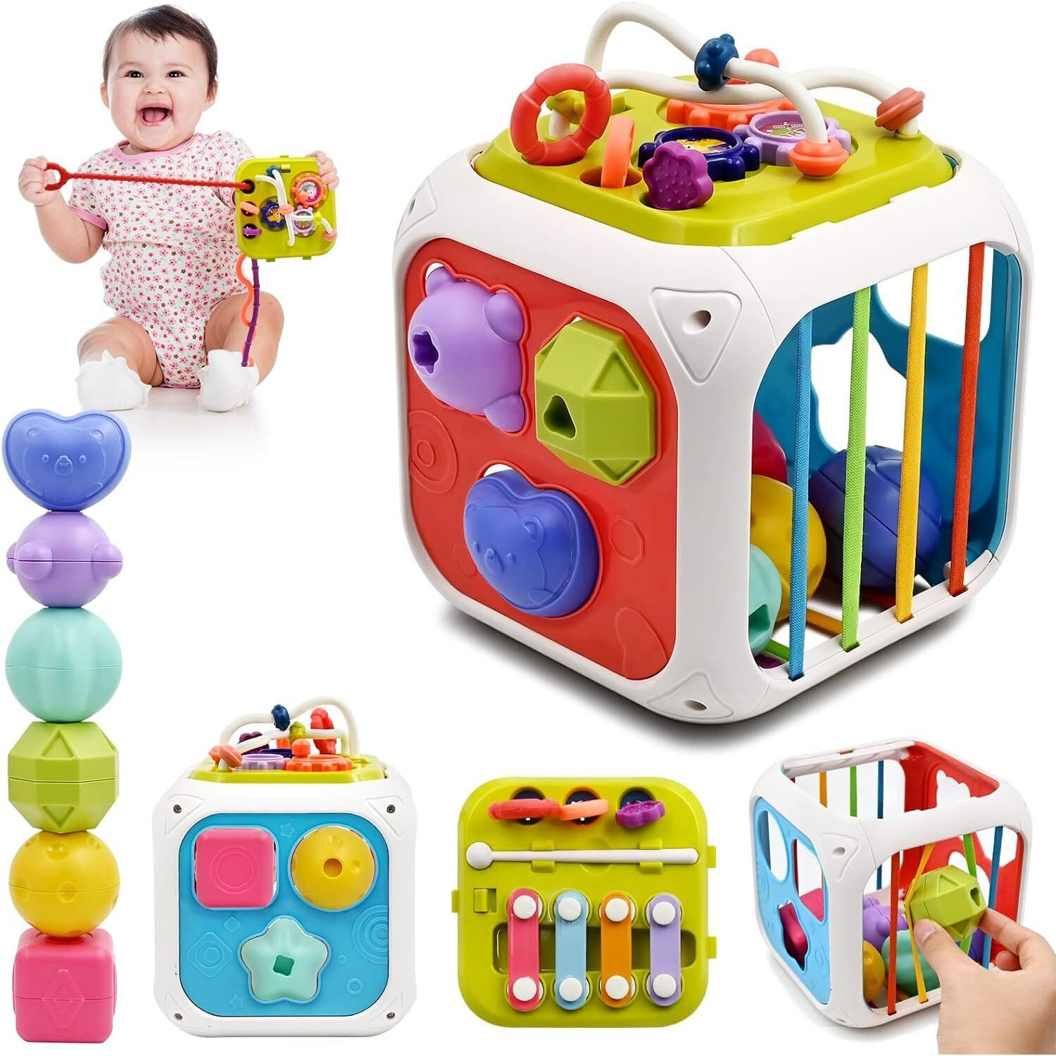 Prime Deals Montessori Toys 7 In 1 Baby Sensory Toys For Kids Educational Learning Shape Sorter Activity Stacking Toy Baby Shape Sorting Toys Interactive Toy Fine Motor Skill Developmental, Multicolor