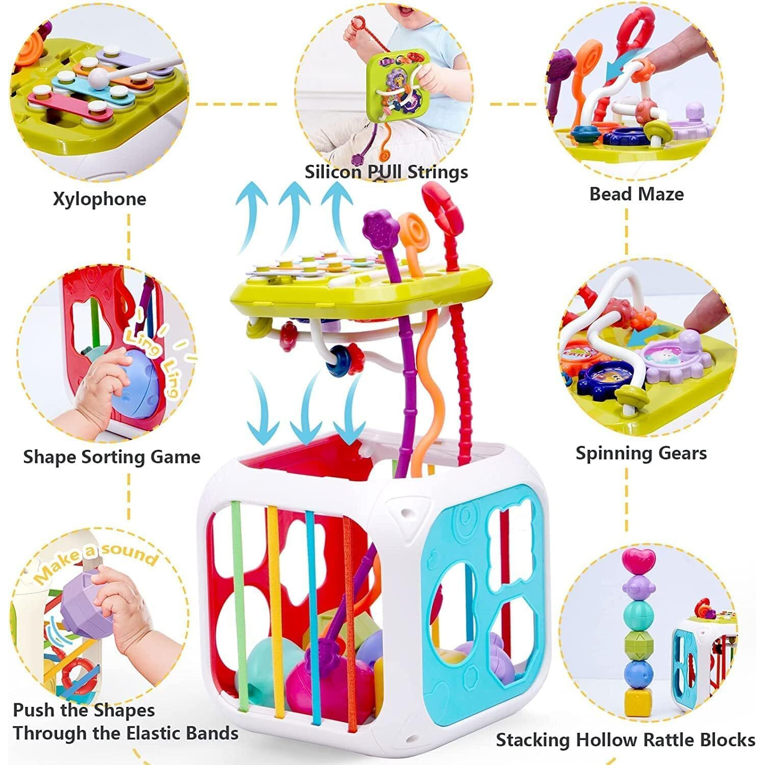 Prime Deals Montessori Toys 7 In 1 Baby Sensory Toys For Kids Educational Learning Shape Sorter Activity Stacking Toy Baby Shape Sorting Toys Interactive Toy Fine Motor Skill Developmental, Multicolor