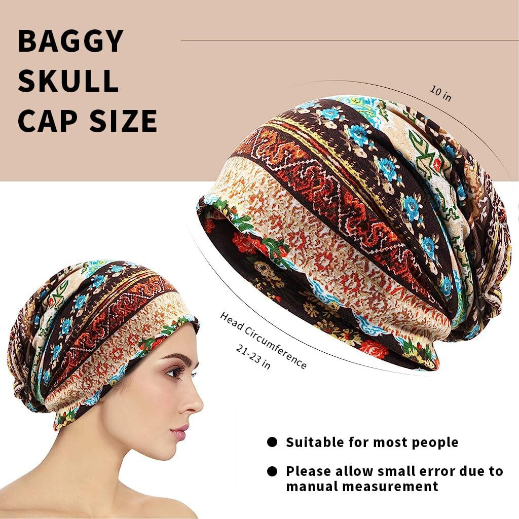 Palay Slouchy Chemo Cap Beanie Cap For Women, Boho Print Bandanas Skull Cap, Fashion Soft Stretch Chemo Scarf, Casual Saggy Head Scarves For Women - All Seasons Use