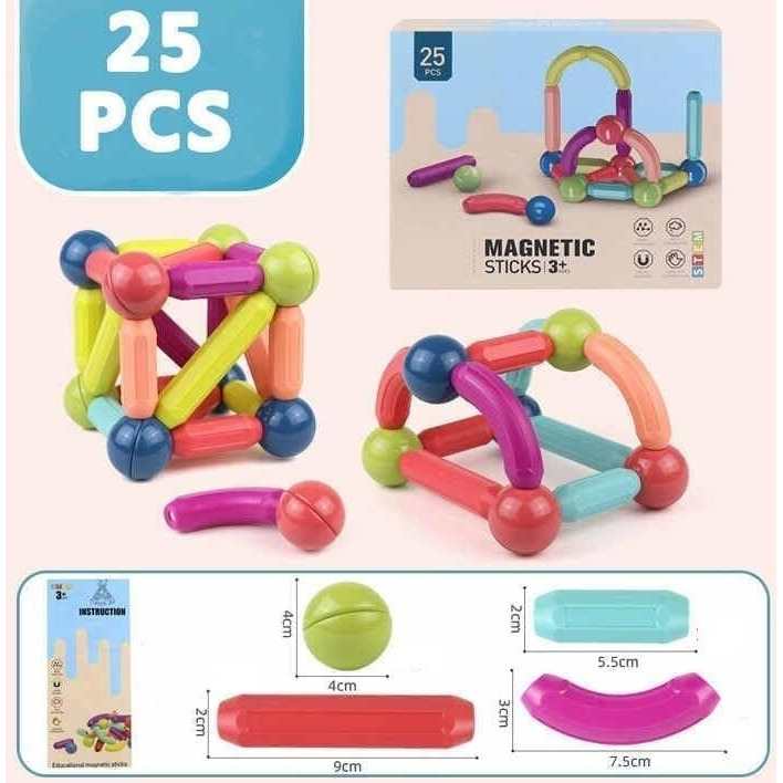 Galaxy Hi-Tech Magnetic Sticks Building Blocks For Kids Toys For Girls Magnetic Toys For Boys Age 3+ Year Old Educational Stem Learning Magnet Stick With Balls Game Set (25 Pcs)