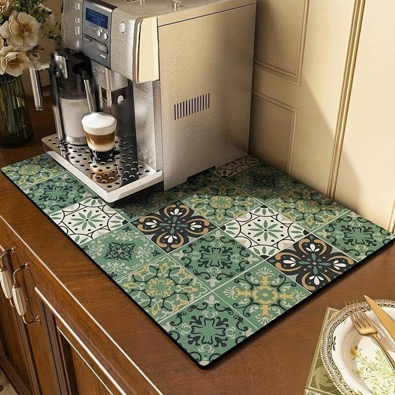 Homecloud Dish Drying Mat For Kitchen Counter Hide Stain Super Absorbent, Non-Slip, Heat-Resistant, Great For Dishes,Rack Pad, Kitchen Counter, Coffee Maker, Coffee Item (Green_Multi, 40X50Cm)