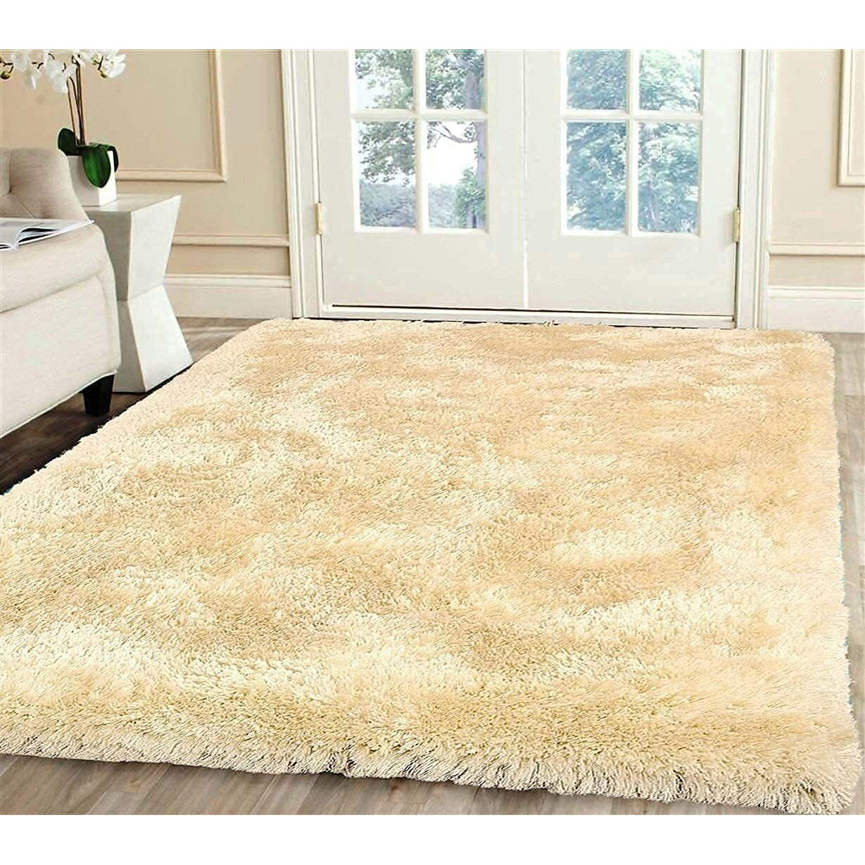 Kashish Rugs Shaggy Rug Handmade Microfiber Cozy Super Soft & Plush Fluffy Shaggy Carpets With 2 Inch Thickness 12 X 18 Feet-Gold