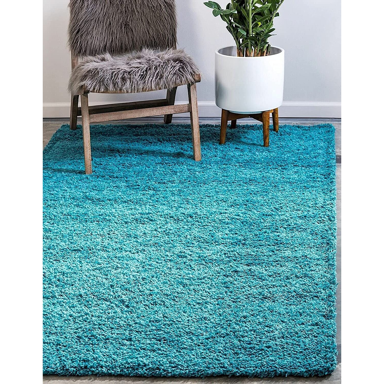 Kashish Rugs Shaggy Rug Handmade Microfiber Cozy Super Soft & Plush Fluffy Shaggy Carpets With 2 Inch Thickness 12 X 18 Feet-Turquoise