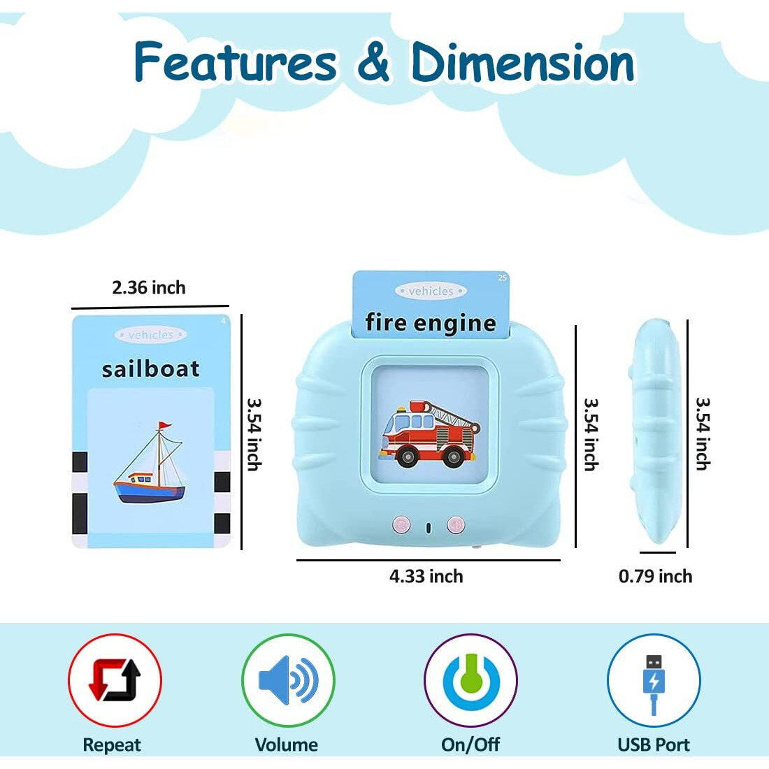 Wembley Talking Cognitive_Skills Flash Cards Educational Learning Toys For Kids | Early Talking English Words Learning Machine For Age 2 3 4 5 6 | 112 Cards - Blue