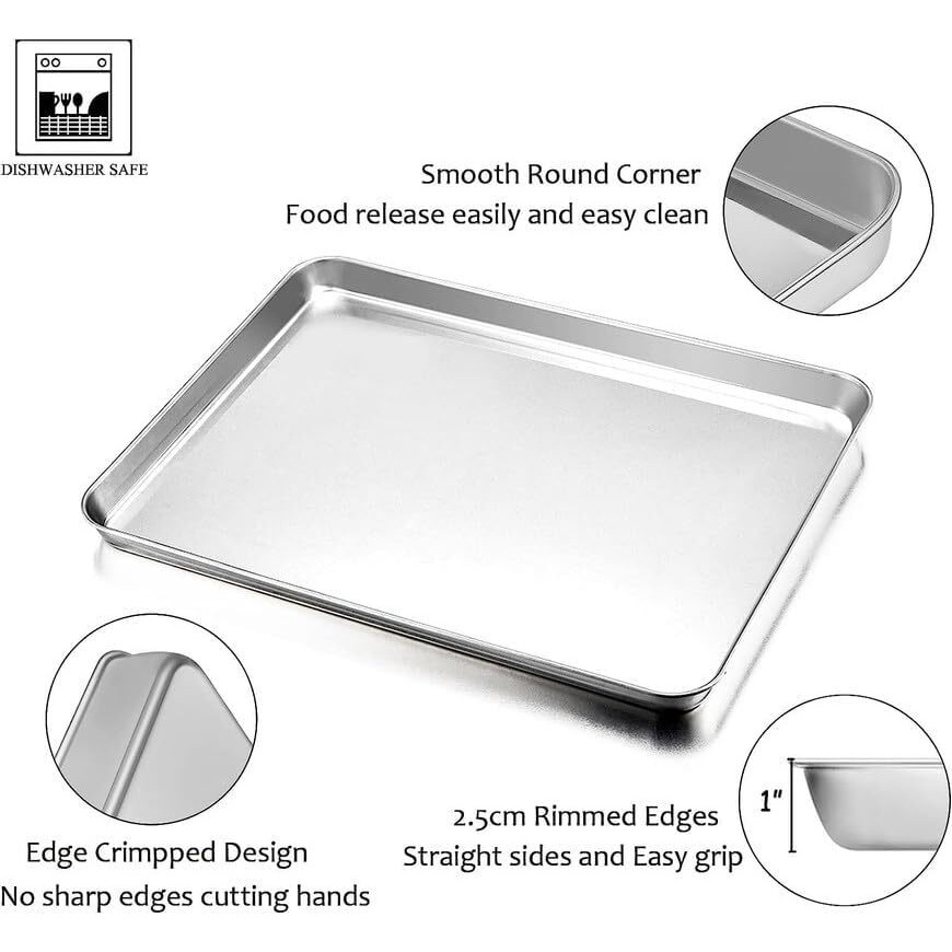 Bmado Homefull Versatile Baking Tray Set Of 2  Stainless Steel Trays For Baking, Cakes, Pastries, Muffins, Tea, Snacks & Serving  32 X 24.5 X 2.5 Cm  Includes Cookie Sheets For Moderate Baking