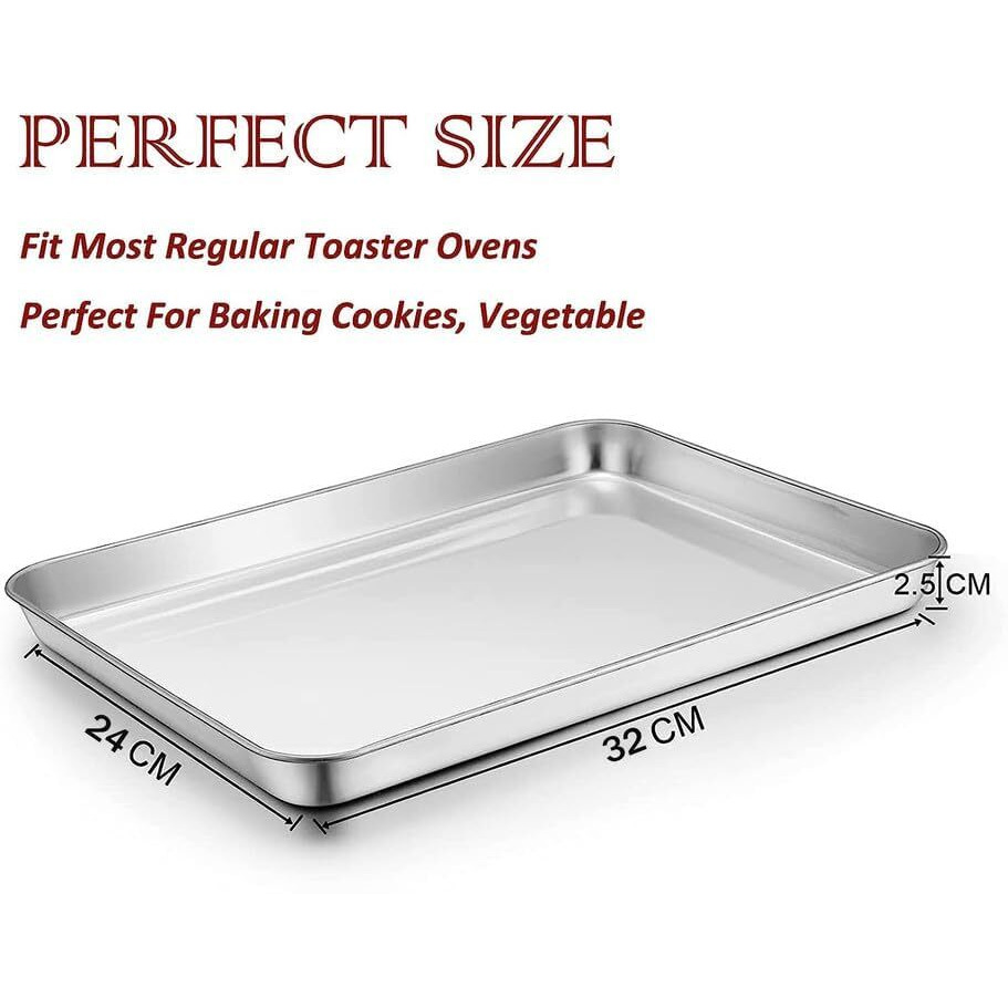 Bmado Homefull Versatile Baking Tray Set Of 2  Stainless Steel Trays For Baking, Cakes, Pastries, Muffins, Tea, Snacks & Serving  32 X 24.5 X 2.5 Cm  Includes Cookie Sheets For Moderate Baking