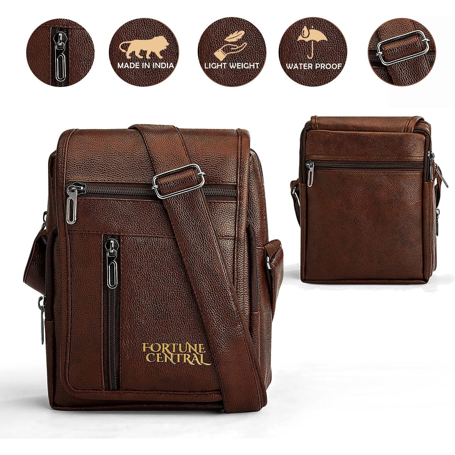 Fortune Central Crossbody Bags For Men | Messenger Bag | Side Bag - Pu Leather, Weather Resistant, Stylish And Trendy Design, Multiple Compartments & Secret Compartment.