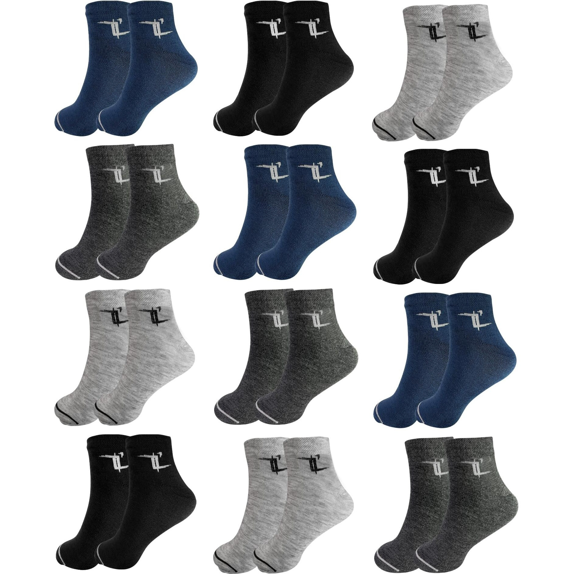 Zensoo Malta Ankle Length Cotton Socks For Men And Women Solid Ankle Sports Socks For Running, Gym And Odour Free, Multicolor, Free Size, Pack Of 12
