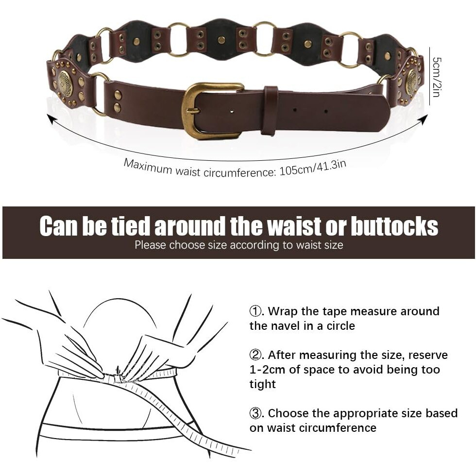 Palay Waist Belt For Women Girls Vintage Concho Buckle Pu Leather Belt Adjustable Western Punk Belts Stylish Cowgirls Y2K Accessories Belt For Women Dresses, Jeans, Skirts