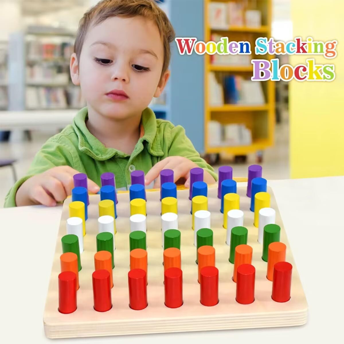 Smoneo Educational Color Cognition Stacking & Sorting Wooden Toys Shape Sorting & Domino Building Blocks For 3+ Children Multicolor Board Game (Large)