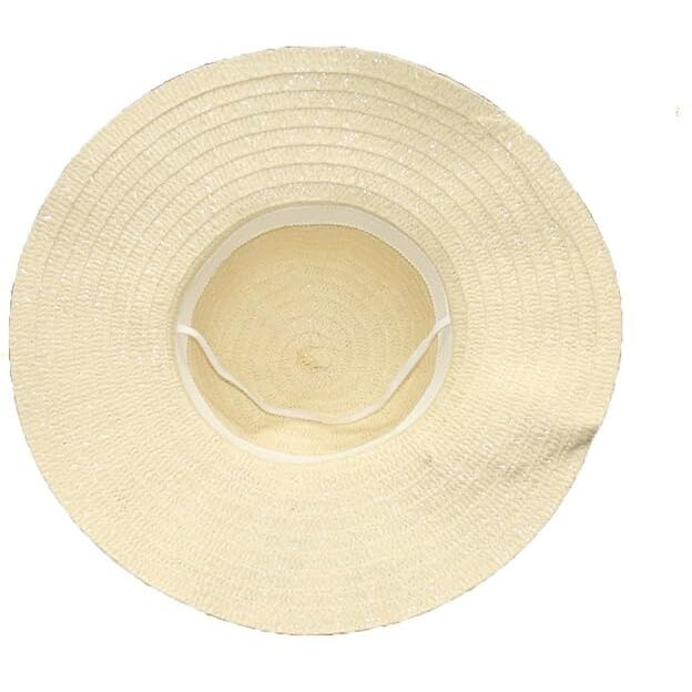 Clothera Summer Medium Brim Floppy Beach Straw Hats For Women (Light Beige With Black Ribbon)