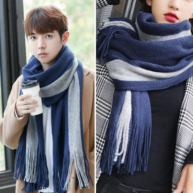 Alexvyan Fashions Two Color Extra Soft Microfibre Cashmere Knitted Mufflers Cum Scarves Cum Stoles Woolen Men And Women Casual Scarf Soft And Warm Muffler (Blue,Grey)