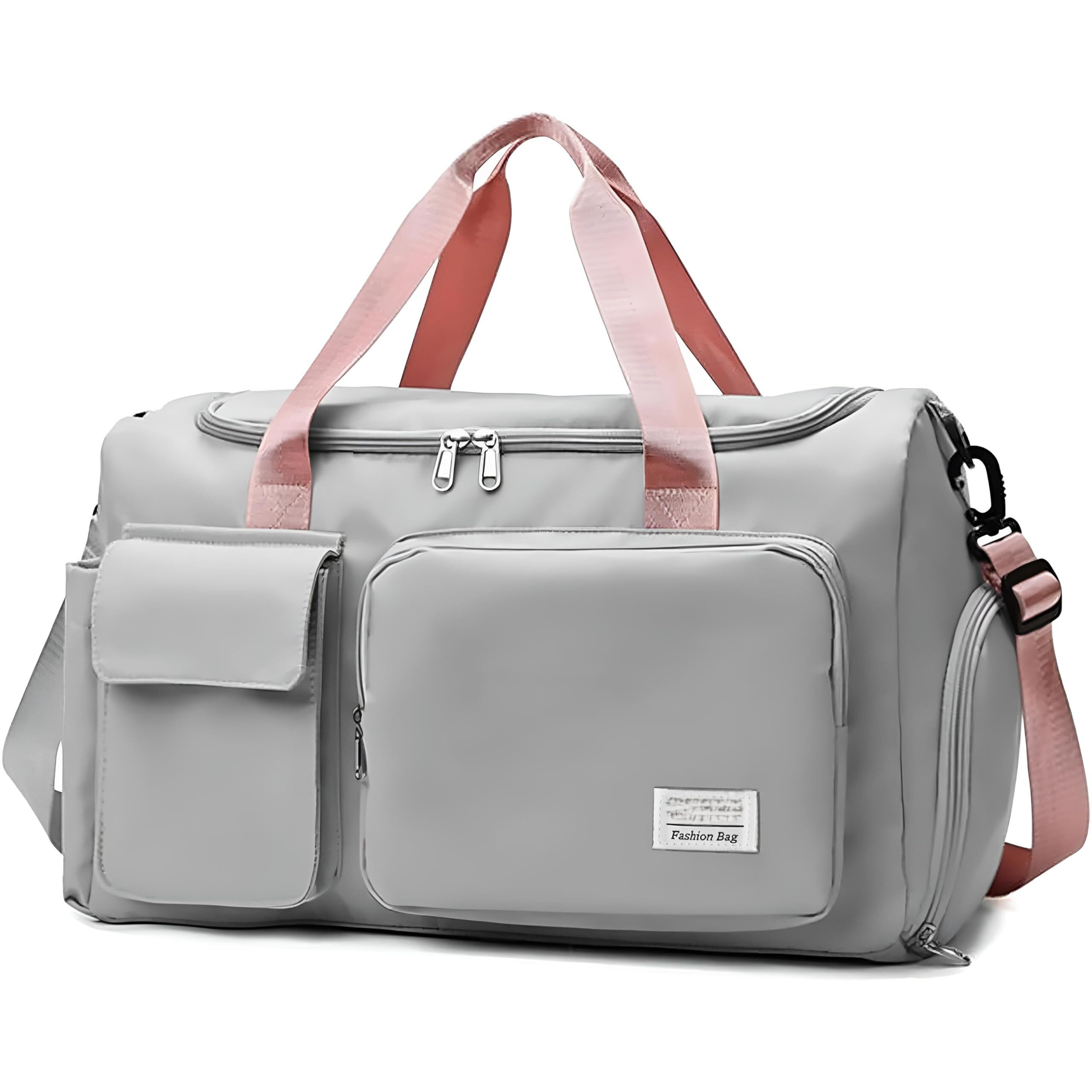 Verat Travel Duffle Bag Sports Gym Shoulder Bag For Women With Wet Pocket & Shoe Compartment Weekender Overnight Travel Luggage Bag Storage Box Organizer,Gray Pink
