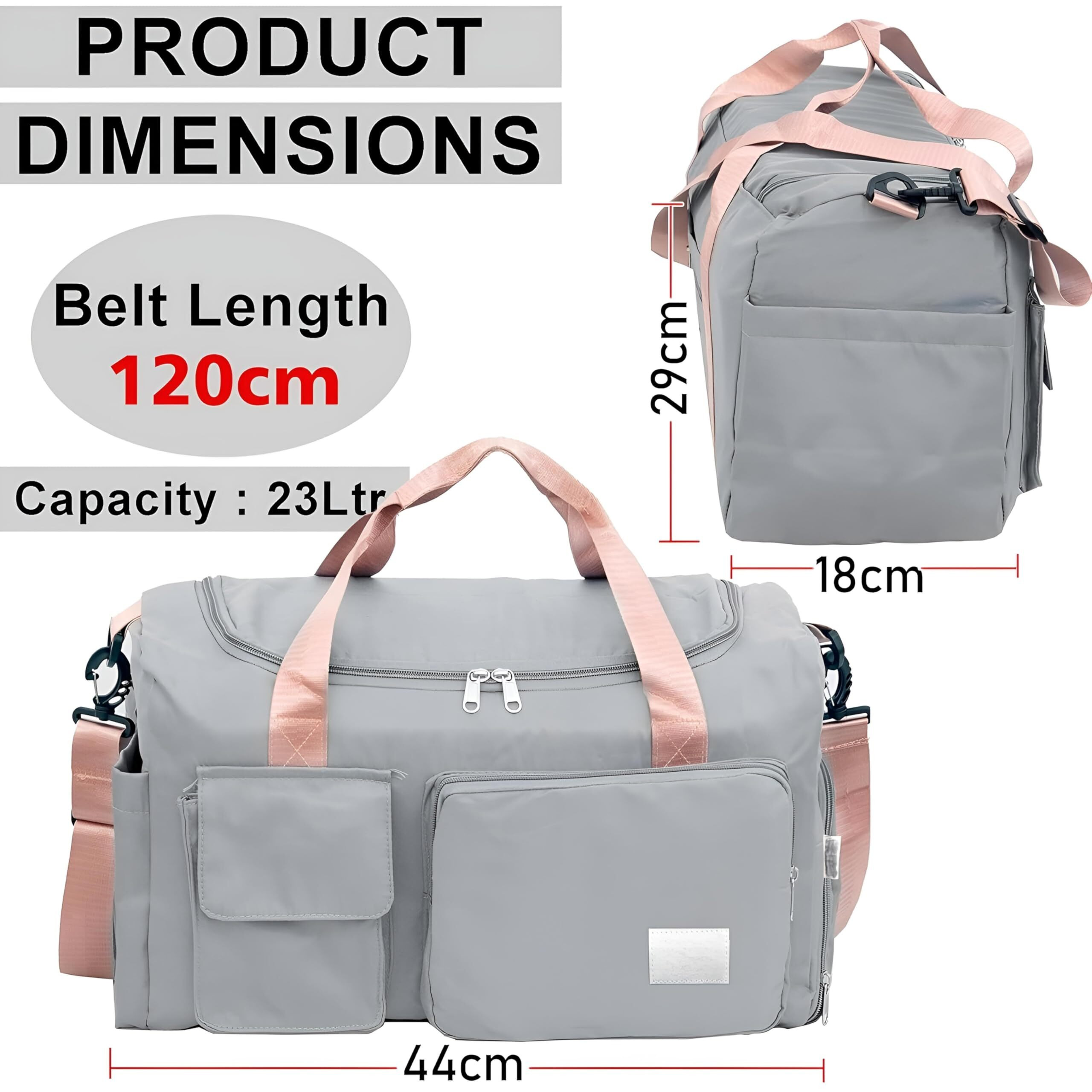 Verat Travel Duffle Bag Sports Gym Shoulder Bag For Women With Wet Pocket & Shoe Compartment Weekender Overnight Travel Luggage Bag Storage Box Organizer,Gray Pink