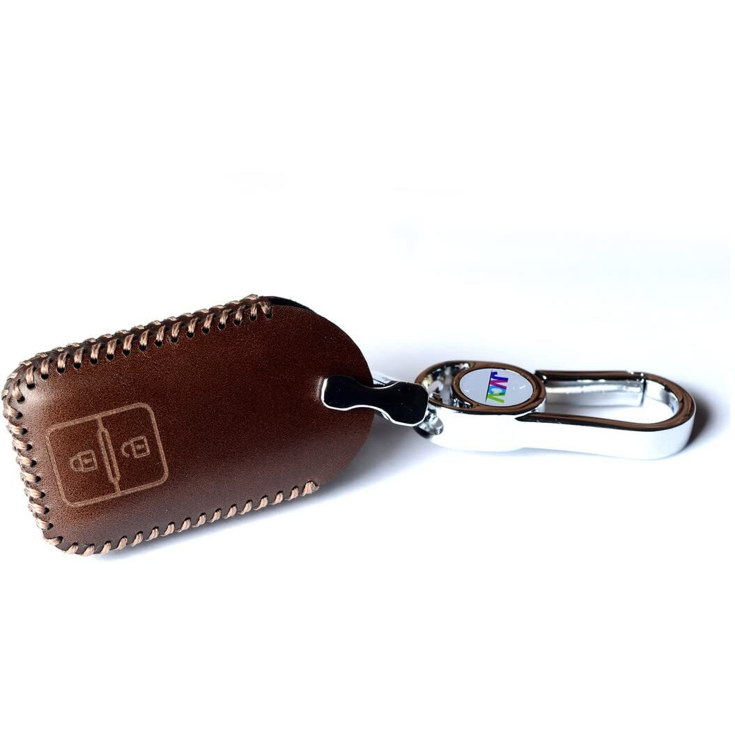 Jvcv Car Styling Soft Handmade Leather Key Cover Compatible With Suzuki Jimny Fronx Grand Vitara Baleno Xl6 Swift Ertiga Dzire Rumion Urban Cruiser Glanza, Hyryder (2 Button Smart Key, Brown)