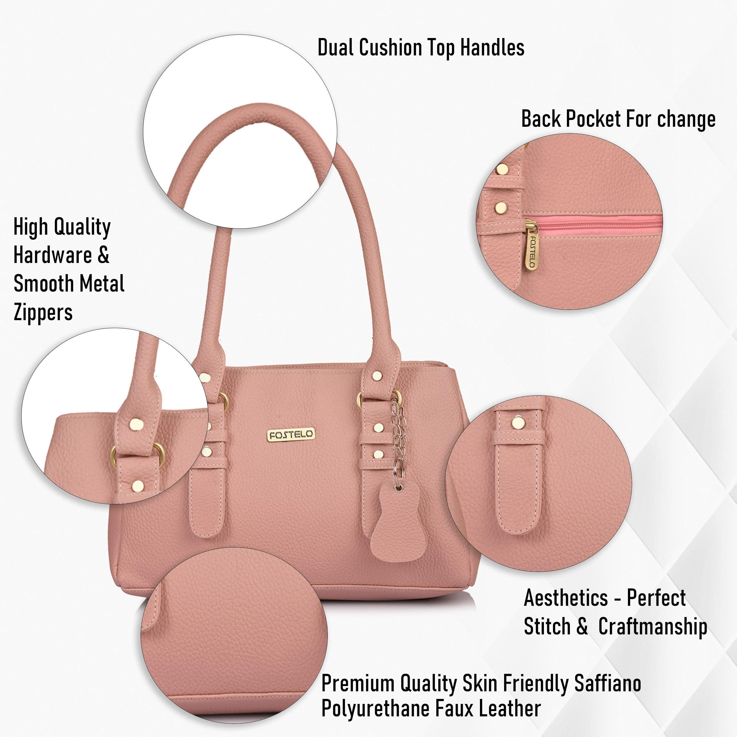 Fostelo Women's Vegan Leather Westside Handbag Shoulder Hobo Bag Ladies Purse (Light Pink) (Large)