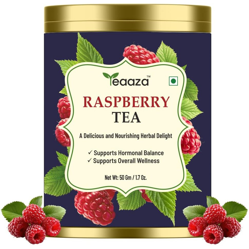 Teaaza Organic Raspberry Tea For Pcos, Pregnancy & Fertility  Natural Herbal Tea For Hormonal Balance, Reproductive Health, & Women's Wellness | Caffeine Free Raspberry Tea For Pregnancy And To Support The Female System | 50 Grams Tin