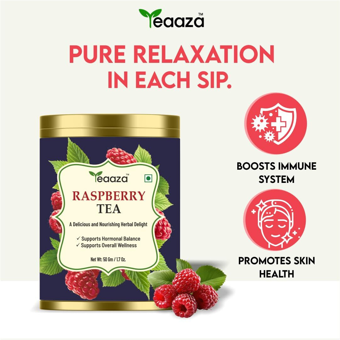 Teaaza Organic Raspberry Tea For Pcos, Pregnancy & Fertility  Natural Herbal Tea For Hormonal Balance, Reproductive Health, & Women's Wellness | Caffeine Free Raspberry Tea For Pregnancy And To Support The Female System | 50 Grams Tin