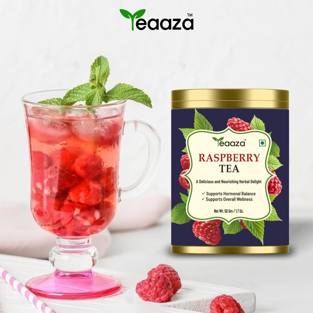 Teaaza Organic Raspberry Tea For Pcos, Pregnancy & Fertility  Natural Herbal Tea For Hormonal Balance, Reproductive Health, & Women's Wellness | Caffeine Free Raspberry Tea For Pregnancy And To Support The Female System | 50 Grams Tin