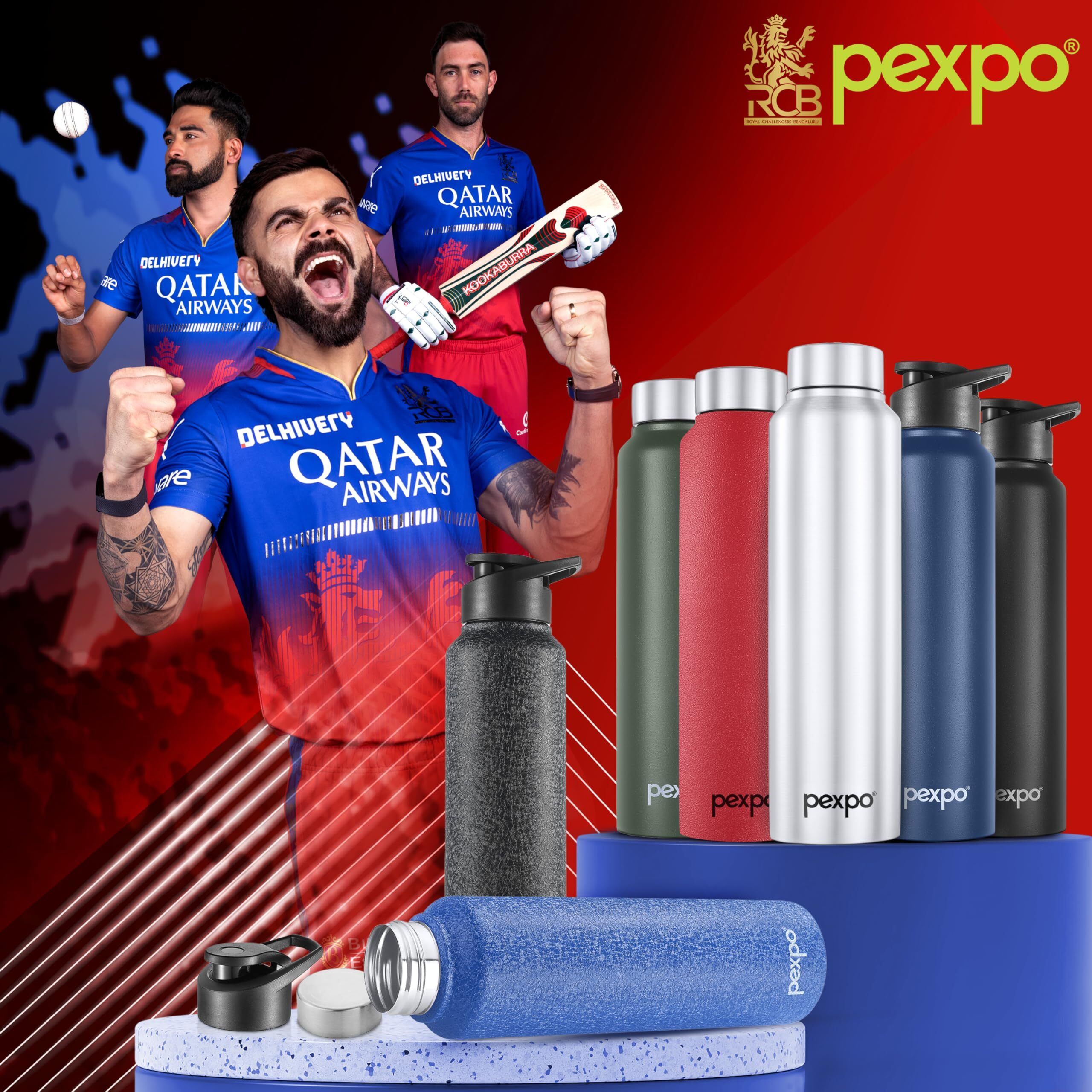 Pexpo Chromo Stainless Steel Sports/Fridge Water Bottle With Sipper & Steel Cap, 1 Litre, Blue | Eco Friendly | Bpa Free | Water Bottle For Office, Gym, School, Yoga, Trekking, Adults & Kids