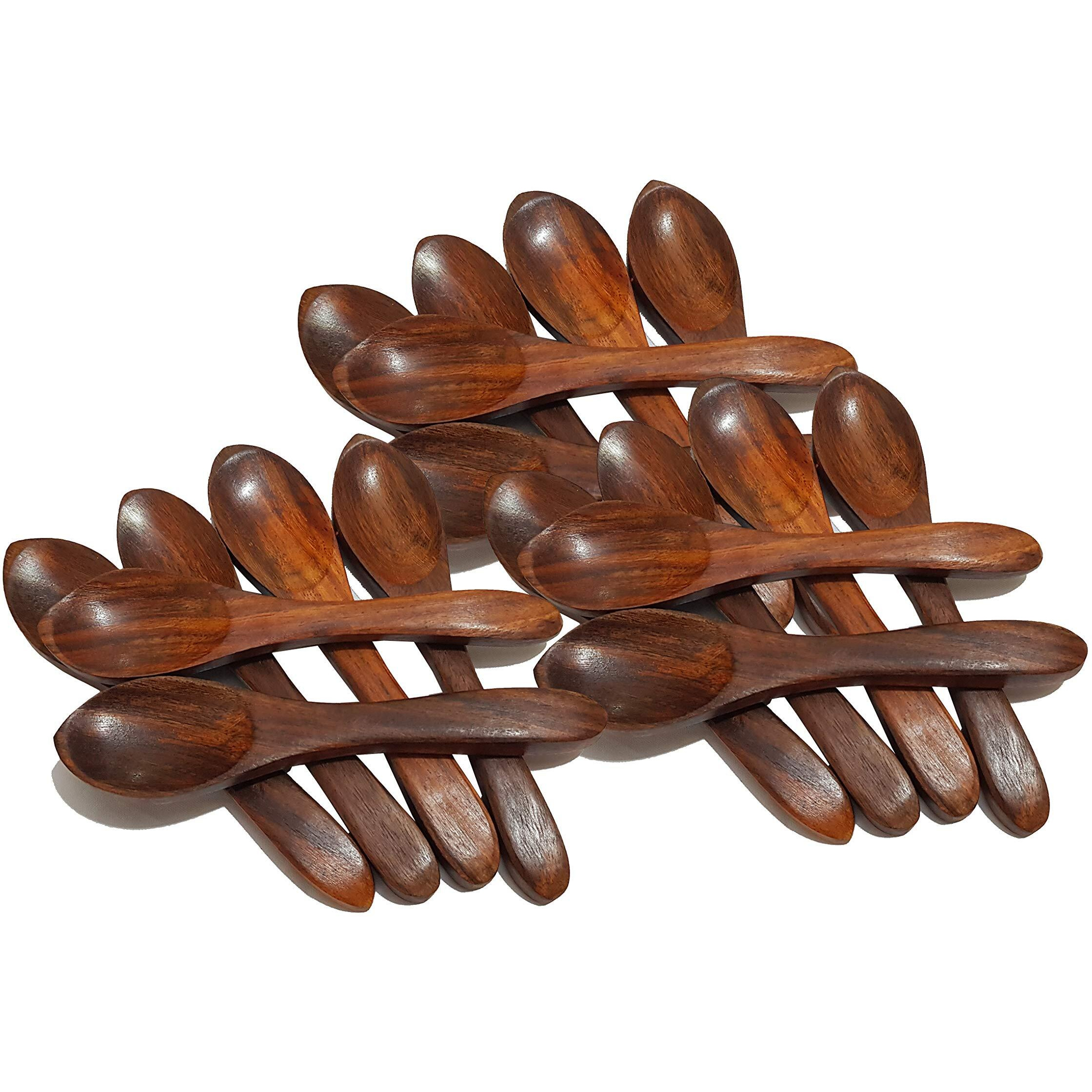 Pure Source India Wooden Masala Spoon For Small Containers, Handmade Wooden Spoon For Tea, Coffee, Sugar, Condiments & Spices, Set Of 12 (4 Inch)