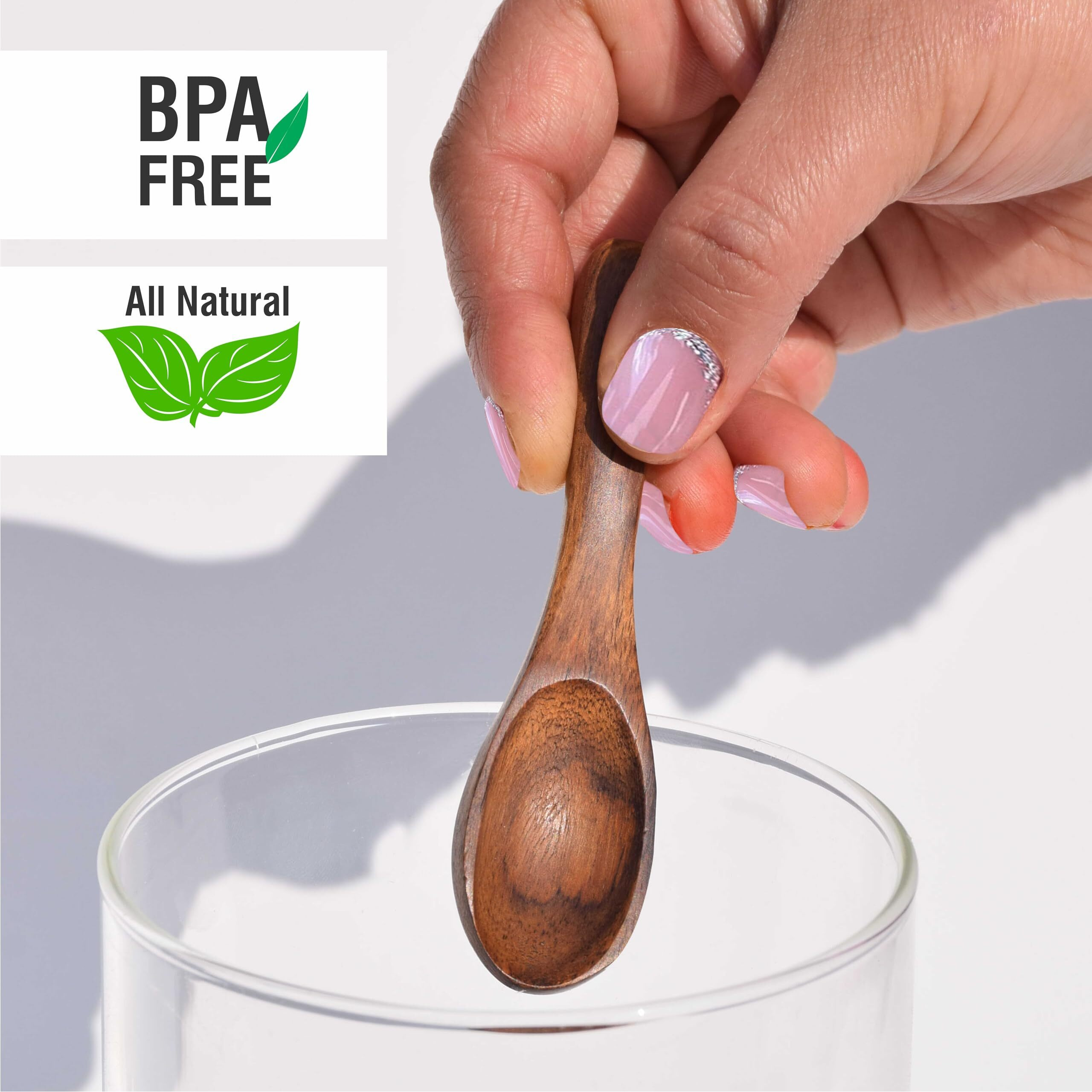 Pure Source India Wooden Masala Spoon For Small Containers, Handmade Wooden Spoon For Tea, Coffee, Sugar, Condiments & Spices, Set Of 12 (4 Inch)