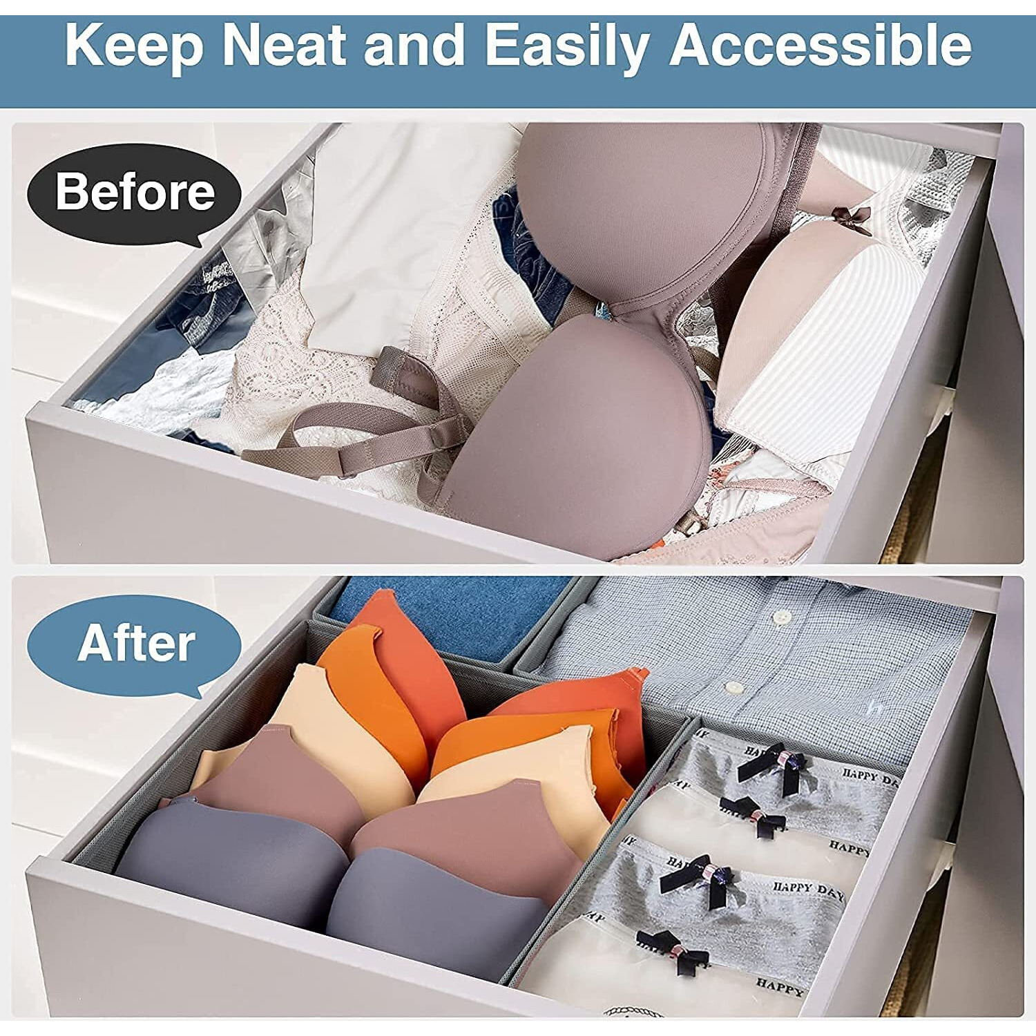 House Of Quirk Polyester Foldable Clothing Storage Box Closet Dresser Drawer Organizer Cube Basket Bins Containers Divider With Drawers For Underwear, Socks, Ties, Scarves, Set Of 8 (Grey), Red